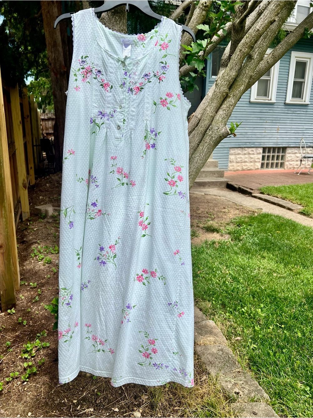 NWOT Secret Treasures Cotton Floral Lace Romantic Nightgown House Dress Mumu L